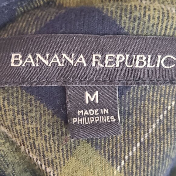 Banana Republic Cotton Flannel Tunic Top Shirt Size M Black Green - Picture 6 of 6